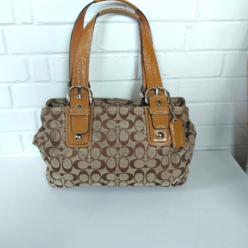 Coach satchel canvas and brown leather